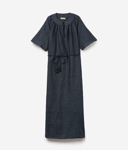 Short-Sleeved Long Dress in Linen