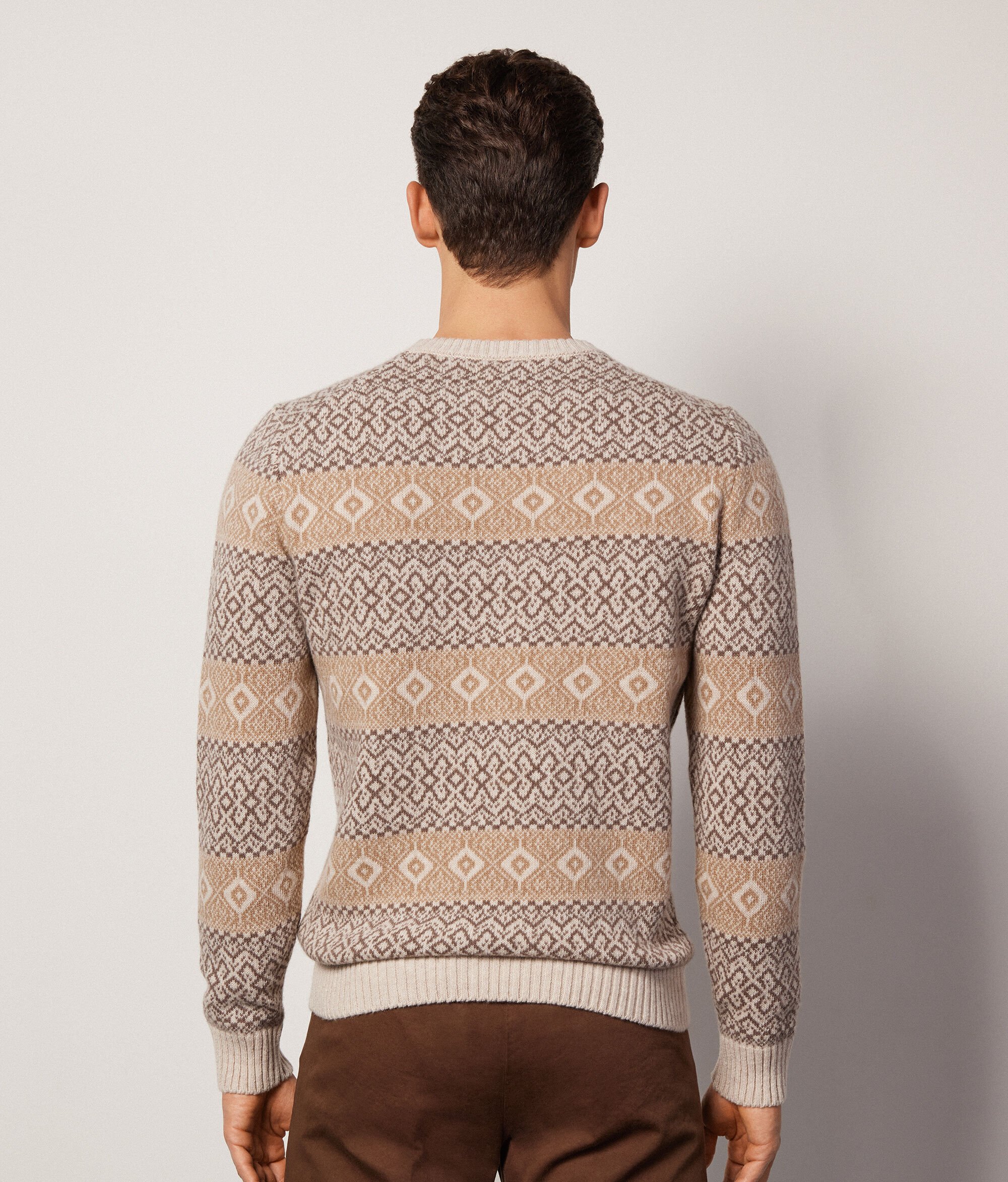 Wool Jacquard Two-Tone Crewneck Sweater