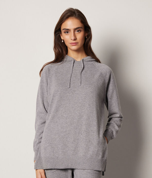 Hooded Ultrasoft Cashmere Round-Neck Sweatshirt