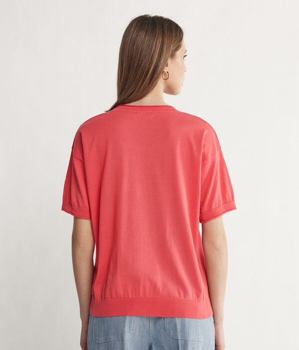Κοντομάνικη Μπλούζα με Στρογγυλή Λαιμόκοψη από Βαμβάκι