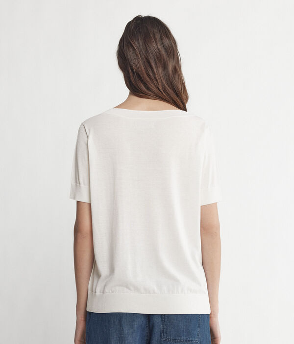 Silk and Cotton V-Neck Sweater with Short Sleeves