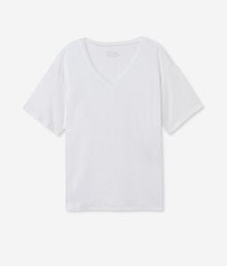 V-Neck Linen T-Shirt with Micro-Mesh Trim