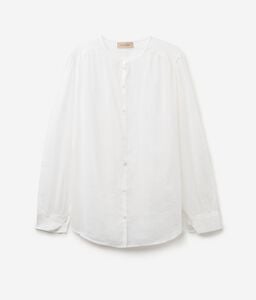 Long-Sleeved Muslin Shirt with Mandarin Collar