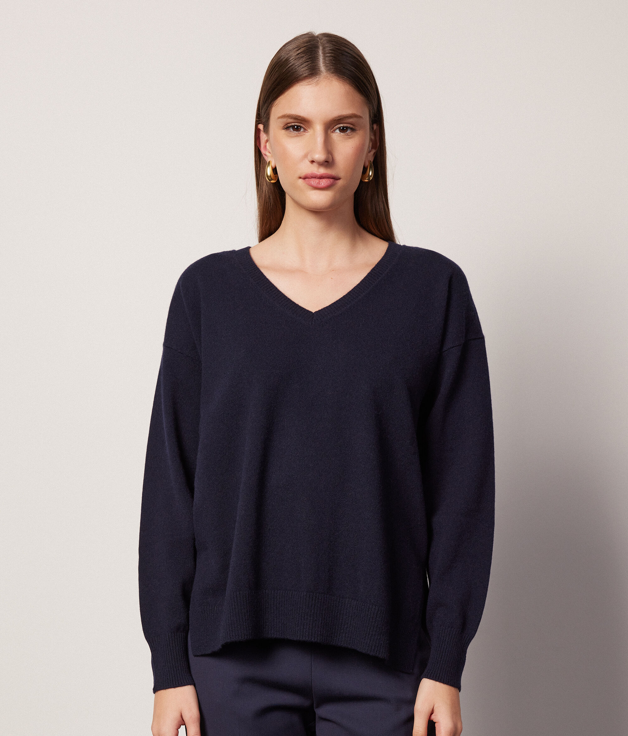 Ultrasoft Cashmere V-Neck Sweater with Slits