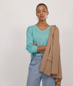 Cashmere V-Neck Sweater with Slits