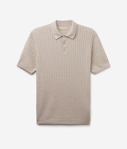 Short-Sleeved Ribbed Cable-Knit Polo Shirt