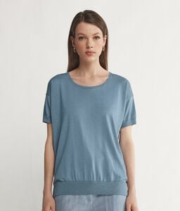 T-shirt à col rond en soie et coton