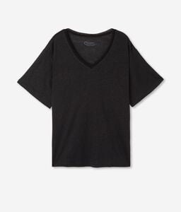 V-Neck Linen T-Shirt with Micro-Mesh Trim