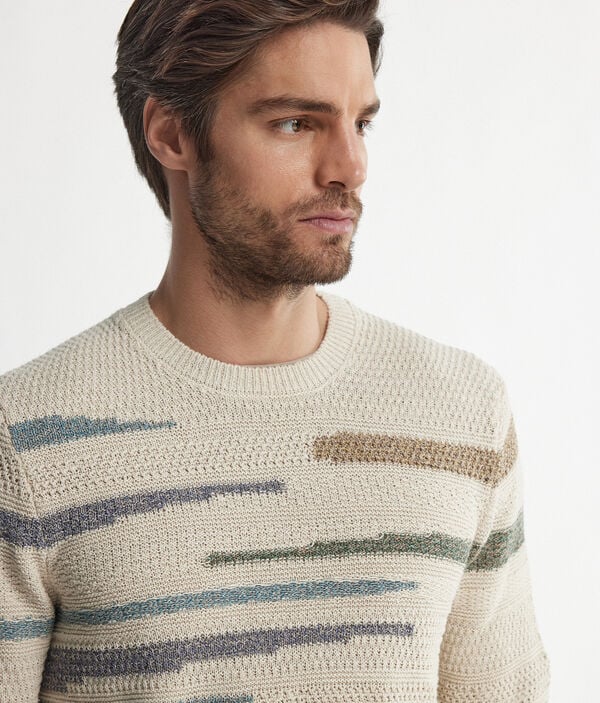 Sweter z okrągłym dekoltem w ćwiartki