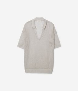 Linen and Cotton Mesh Polo Shirt