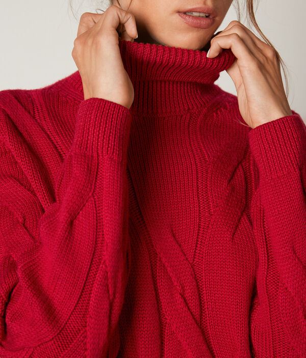 Cable-Knit Wool Turtleneck Sweater