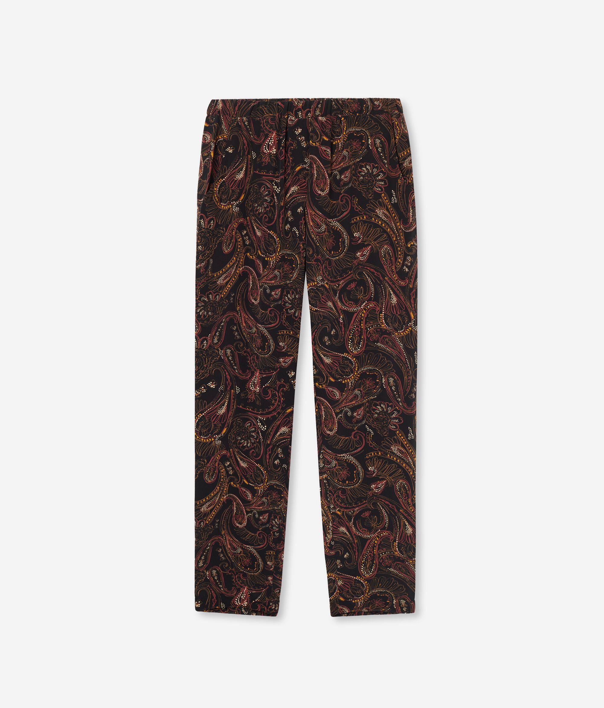 Cigarette-Style Pants in Printed Silk