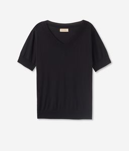 Short-Sleeved Silk and Cotton V-Neck T-Shirt