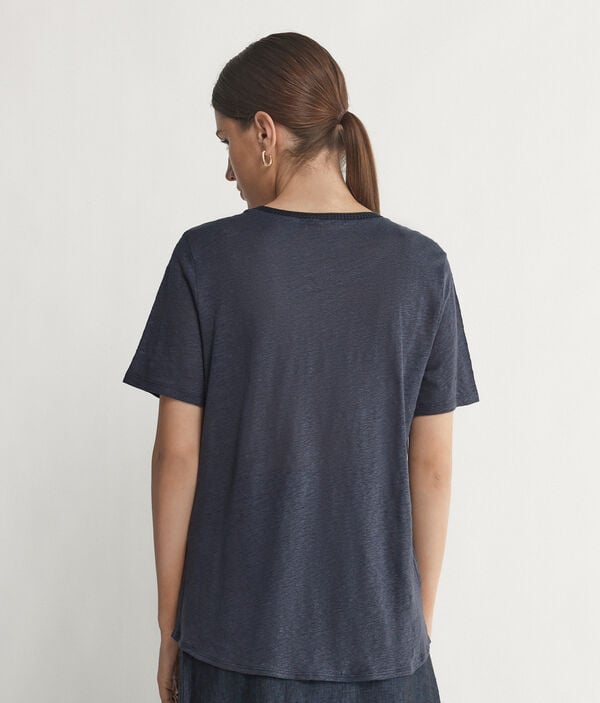 T-Shirt  Girocollo con Bordi Retina in Lino