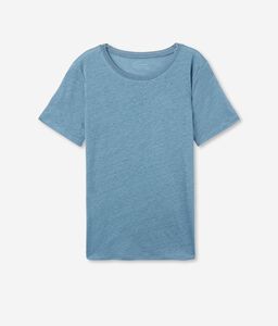 T-shirt en lin à col rond avec biais en résille