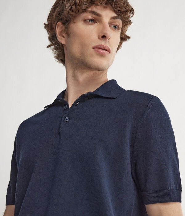 Poloshirt aus Leinen-Baumwollmischung mit kurzen Ärmeln