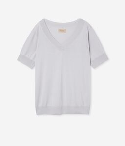 Short-Sleeved Silk and Cotton V-Neck T-Shirt