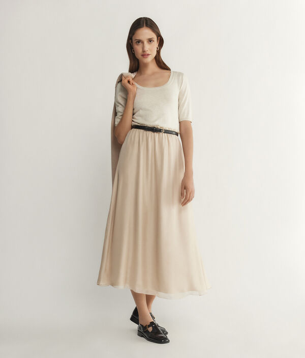 Lamé Knit Dress with Silk and Viscose Skirt