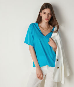 V-Neck Cotton and Silk T-Shirt