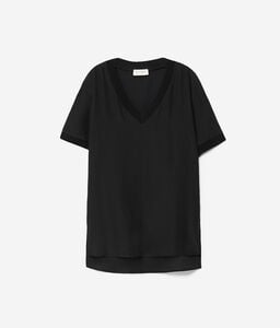 V-Neck Silk and Cotton T-Shirt