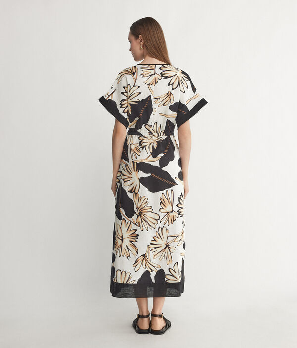 Short-Sleeve Printed Linen Dress