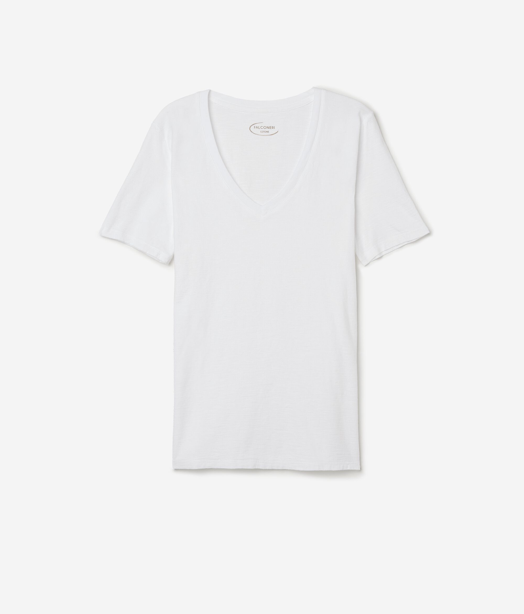 T-Shirt mit kurzen Ärmeln und V-Ausschnitt aus Baumwolle