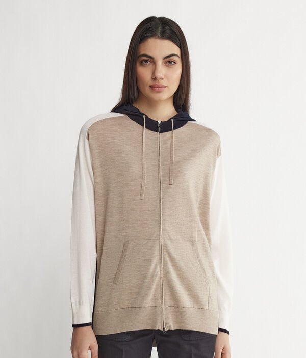 Color Block Cashmere Zip-Up Sweatshirt