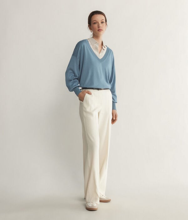 V-Neck Silk and Cotton Jumper with Balloon Sleeves