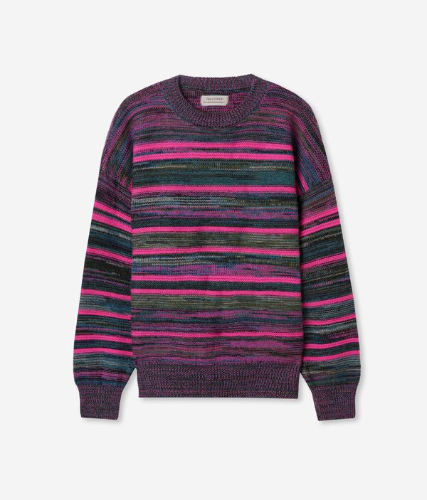 Crewneck Sweater in Striped-Effect Wool