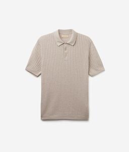Half-Sleeve Ribbed Cable-Knit Polo
