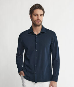 Cotton and Silk Piqué Shirt with Long Sleeves